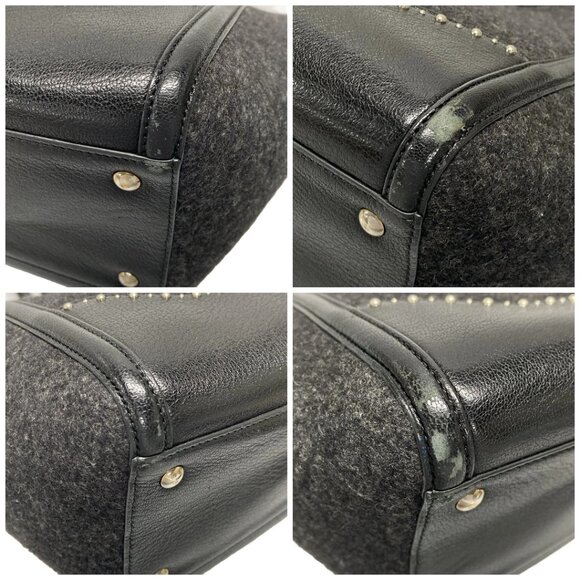 Auth Salvatore Ferragamo Amy Black Wool Leather Handbag - Picture 16 of 16